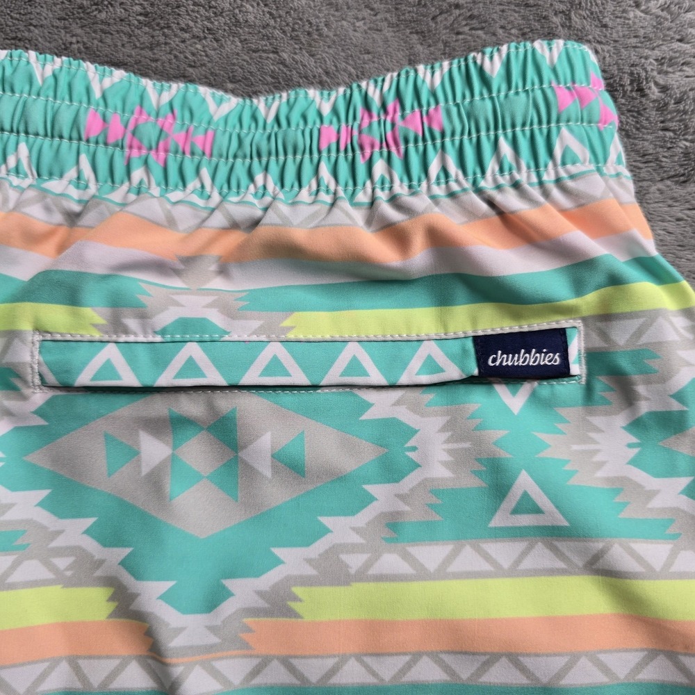 Chubbies Shorts Men's XL Teal Aztec En Fuegos 7" Swim Trunks Lined Drawstring - Picture 14 of 16